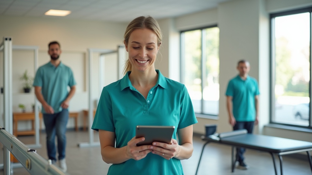 Physical therapist documenting patient progress in rehabilitation facility, showing what a life care planner includes in therapy recommendations