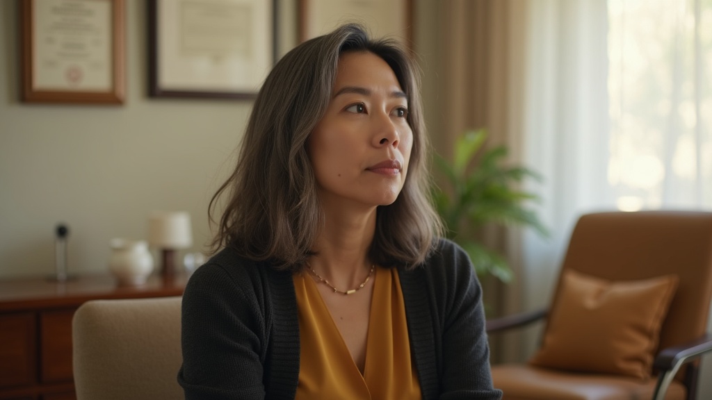 Professional consultation between physician and attorney reviewing medical records in a clinical office setting