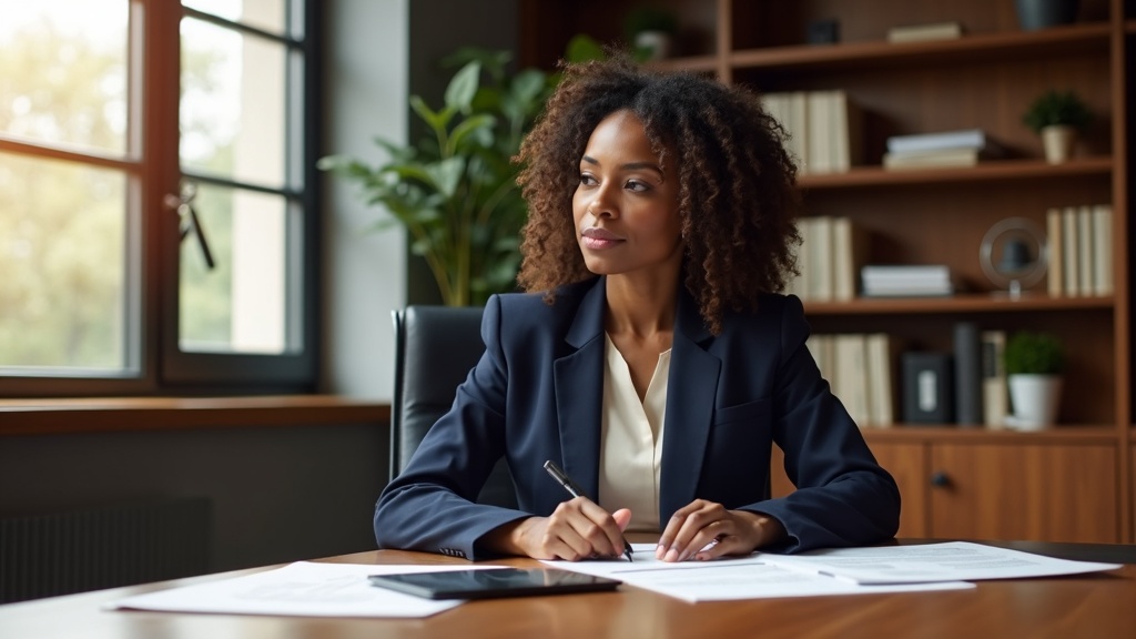 Medical-legal expert reviewing catastrophic injury case documentation in professional consultation office with law books and medical texts