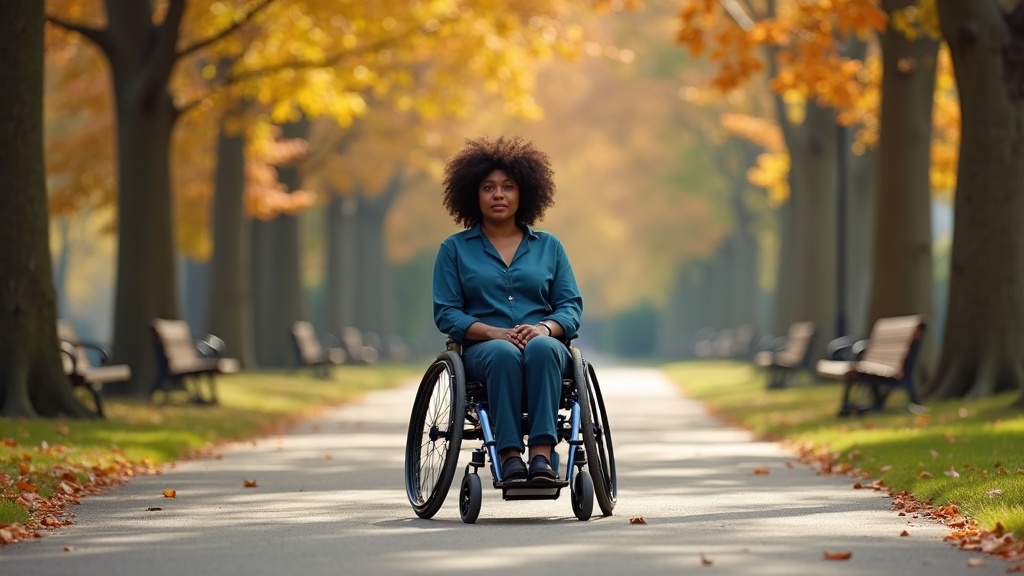 Individual using wheelchair on an accessible community pathway