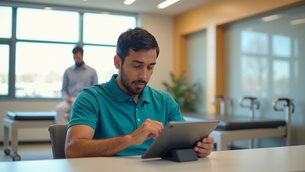 Patient engaged in rehabilitation therapy with clinical specialist support