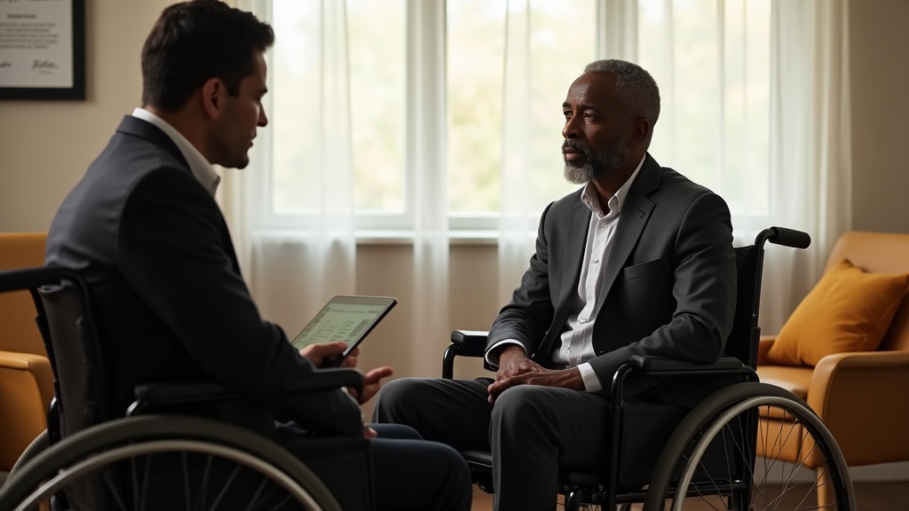 Physician conducting clinical assessment with a spinal cord injury patient during a consultation