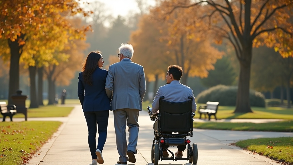 Attorney and physiatrist collaborating on a complex catastrophic injury case review in an accessible consultation setting