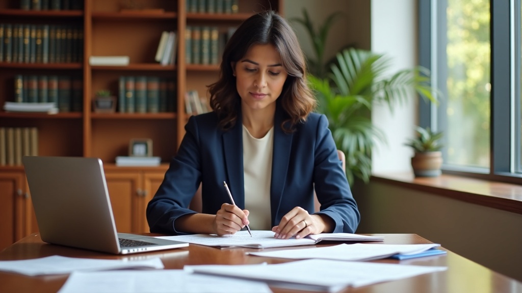 Physiatrist reviewing life care planning documents in a professional medical-legal consulting office