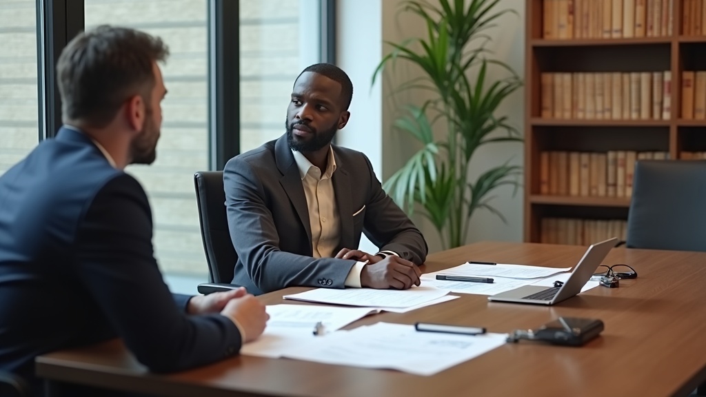 Professional reviewing medical documentation and care planning materials in consultation setting