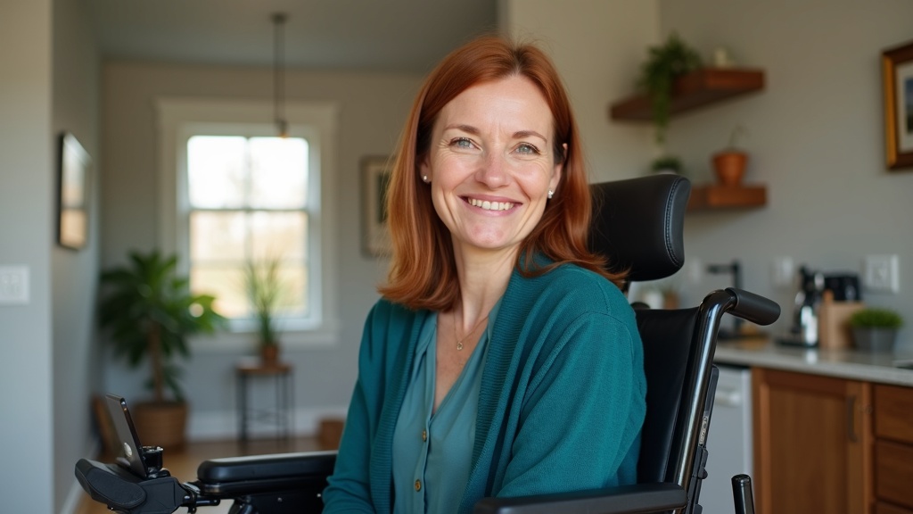 Person with spinal cord injury in accessible home environment managing long-term medical care and daily activities
