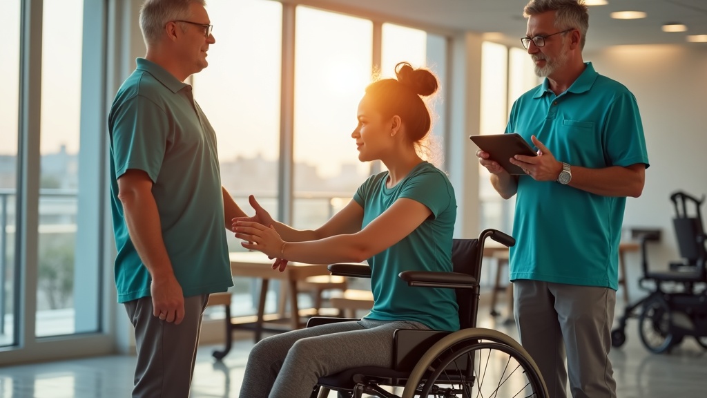 Physiatrist conducting functional assessment demonstrating expert witness qualifications in catastrophic injury rehabilitation and life care planning