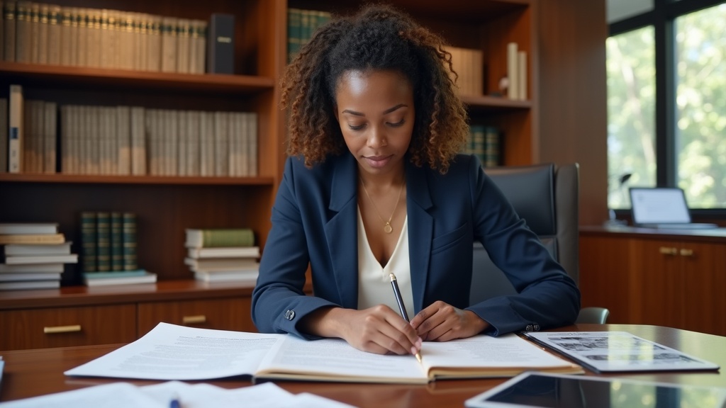 Physician reviewing medical expert witness report documentation in professional medical-legal consulting office